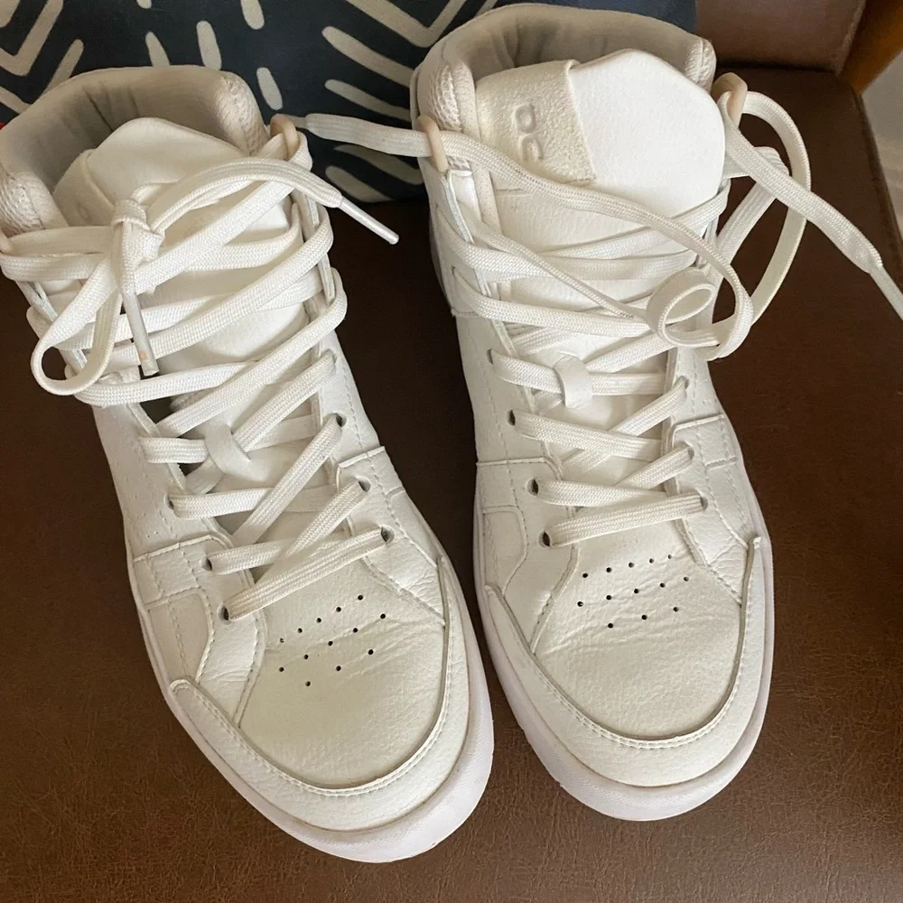 On Cloud Running Women's Beige and White Sneakers- high top leather - Picture 5 of 5